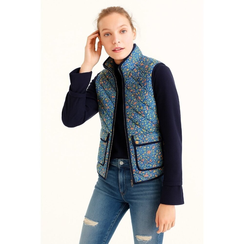 J Crew Womens Excursion Down Puffer Vest XS Liberty London Catesby Bird Floral